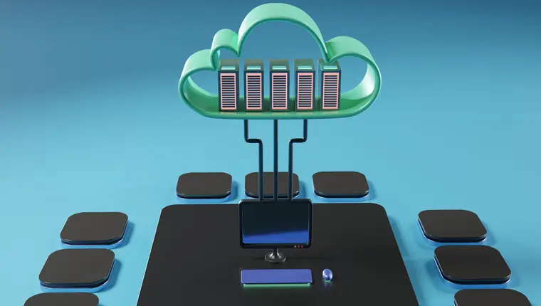 Cloud-Symbol mit Servern verbunden